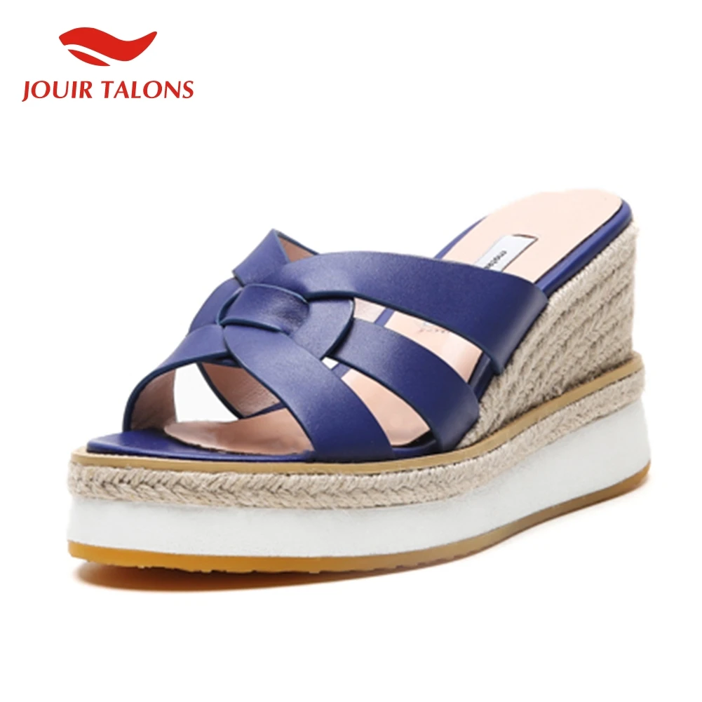 

JOUIR TALONS Brand Desgin Luxury Fashion Genuine Cow Leather Shoes Women Mules Pumps Wedge High Heels Summer Woman Shoes