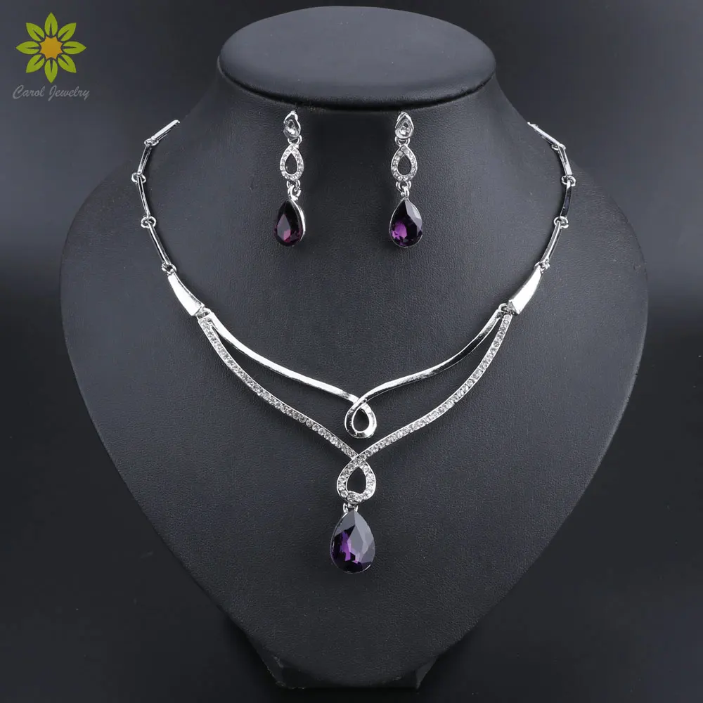 New Fashion Jewelry Sets For Women African Beads Party Crystal Water Drop Pendant Necklace Earrings Wedding Accessories