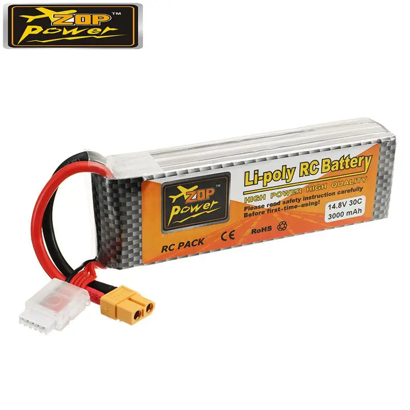 

ZOP Power 14.8V 3000mah 30C 4S Rechargeable Lipo Battery XT60 Plug Connector for RC Quadcopter Drone Models Helicopter