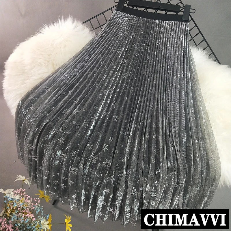 

Beautiful Skirt New Spring and Summer Women's Bright Silk Long Pleated Skirt High End Mesh Gauze Skirts