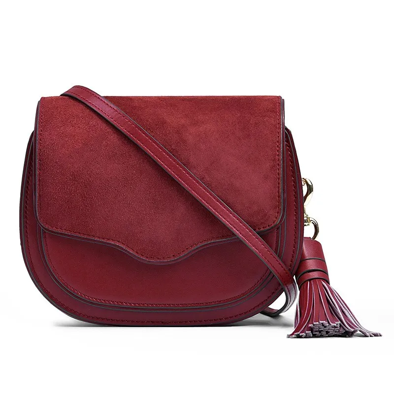 

Women first layer leather saddle bag fringed crossbody bag 2018 autumn and winter new simple and stylish red shoulder bag ymj06