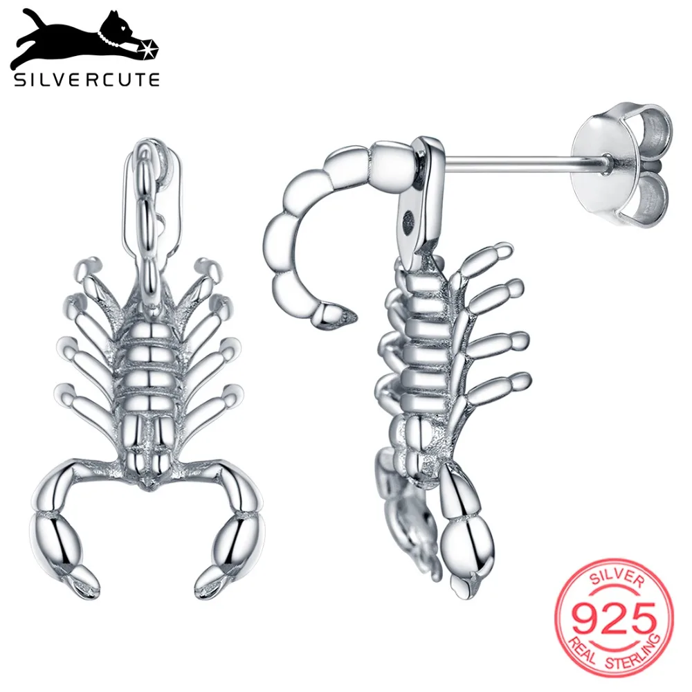 

SILVERCUTE Punk Scorpion Stud Earrings Unisex Women 925 Sterling Silver Scorpio Jewelry Hip Hop Earrings Halloween Gift SCE6203B