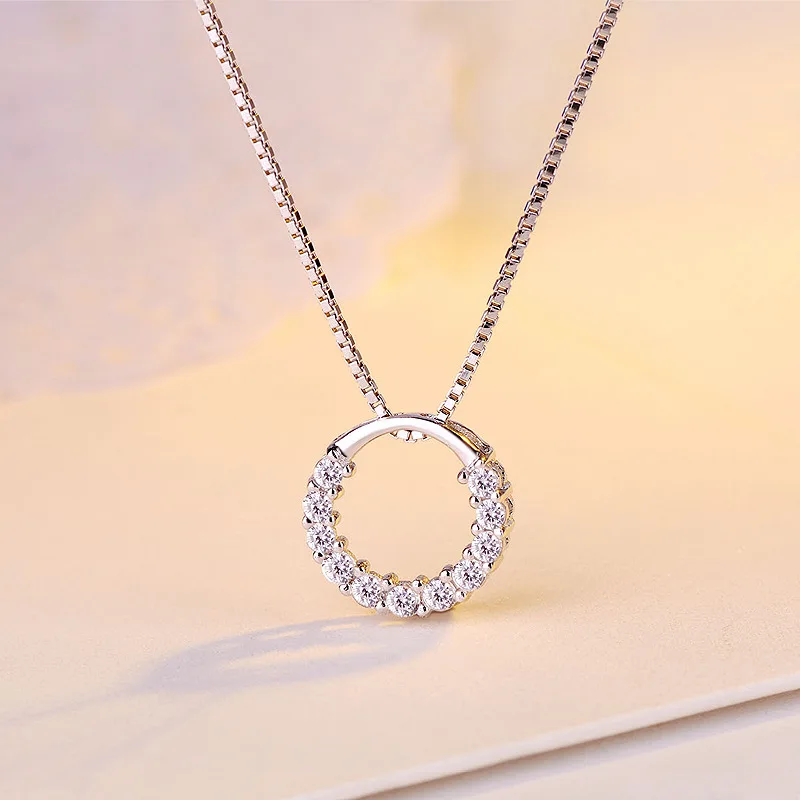 

New Fashion 925 Sterling Silver Shiny Crystal Round Design Ladies' Pendant Necklaces For Women Gift Jewelry Drop Shipping