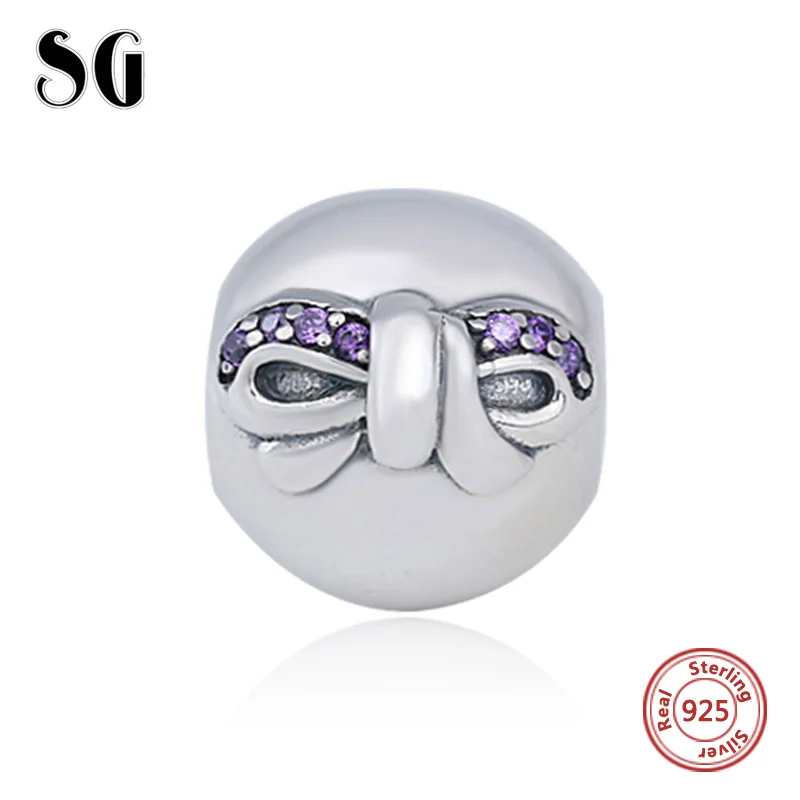 

SG Sterling Silver 925 bow tie Charms beads with CZ stone fit Authentic European Charm Bracelet diy Fashion Jewelry making gifts