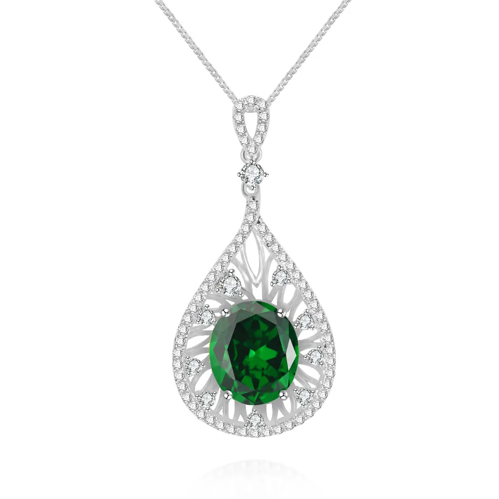 Wong Rain Винтаж стерлингового серебра 925 Изумрудный камень кулон из белого золота ожерелье вечерние ювелирные изделия для вечернего наряда женские подарки оптом - Цвет камня: Green