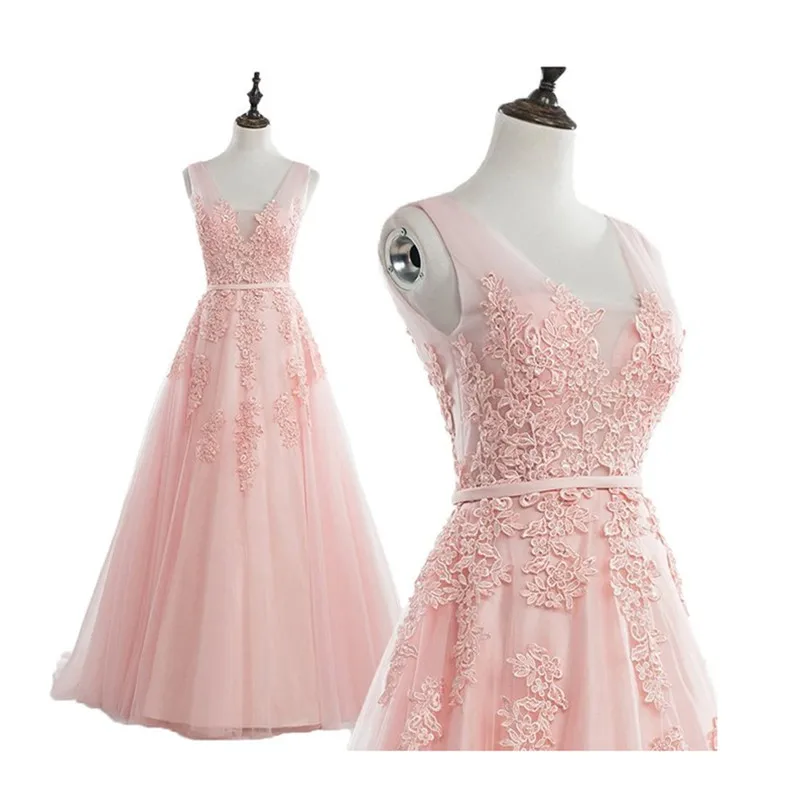 Темно-синие платья для матери невесты элегантное кружевное сексуальное платье невесты длиной до пола вечерние платья для выпускного вечера C1939 - Цвет: Розовый