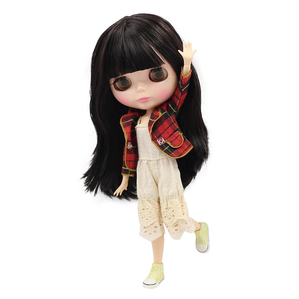 Blyth 1/6 кукла телесного цвета из натуральной кожи черные волосы с челкой/бахромой