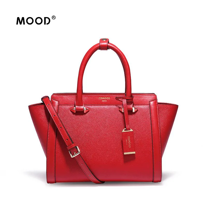 MOOD handbag Brand cowhide bag simple temperament wing bag cross-grain leather shoulder bag Quality guarantee free shipping