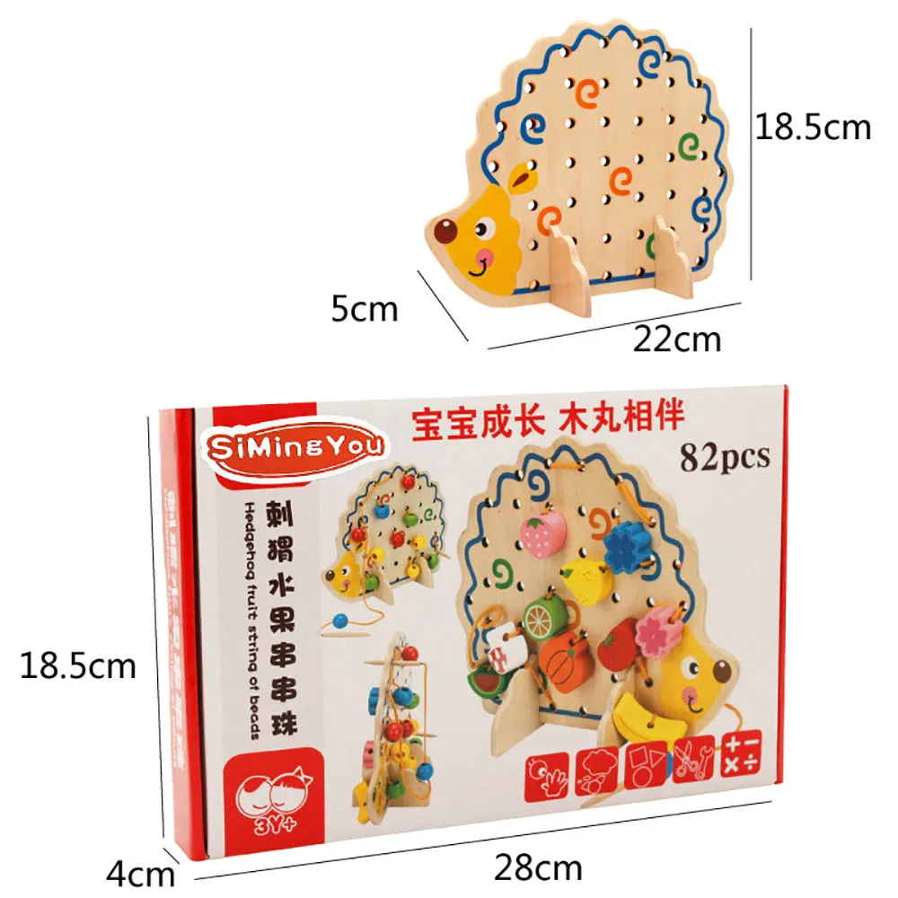 1 Set Creative Useful Wood Hedgehog Fruit Vegetable Beads Building Thread Toy for Kids