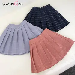 WLG/2019 весенние юбки для девочек, детская клетчатая хлопковая юбка с оборками, небесно-голубой, темно-синий, розовый цвет, одежда для детей 1-6
