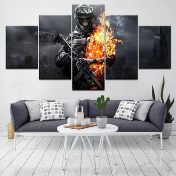 

Battlefield 3 game poster 5 Piece HD Wallpapers Art Canvas Print modern Poster Modular art painting for Living Room Home Decor