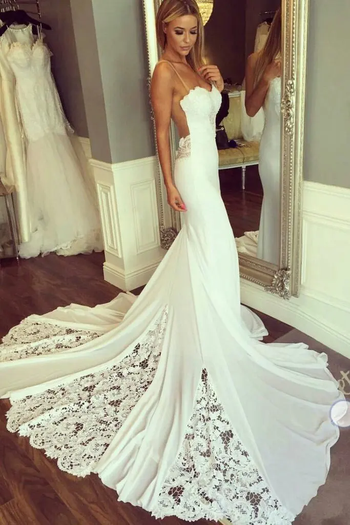 Лори Русалка свадебное платье без рукавов 2019 Vestidos de novia Винтаж Кружева сексуальное белое свадебное платье Свадебные платья без спинки