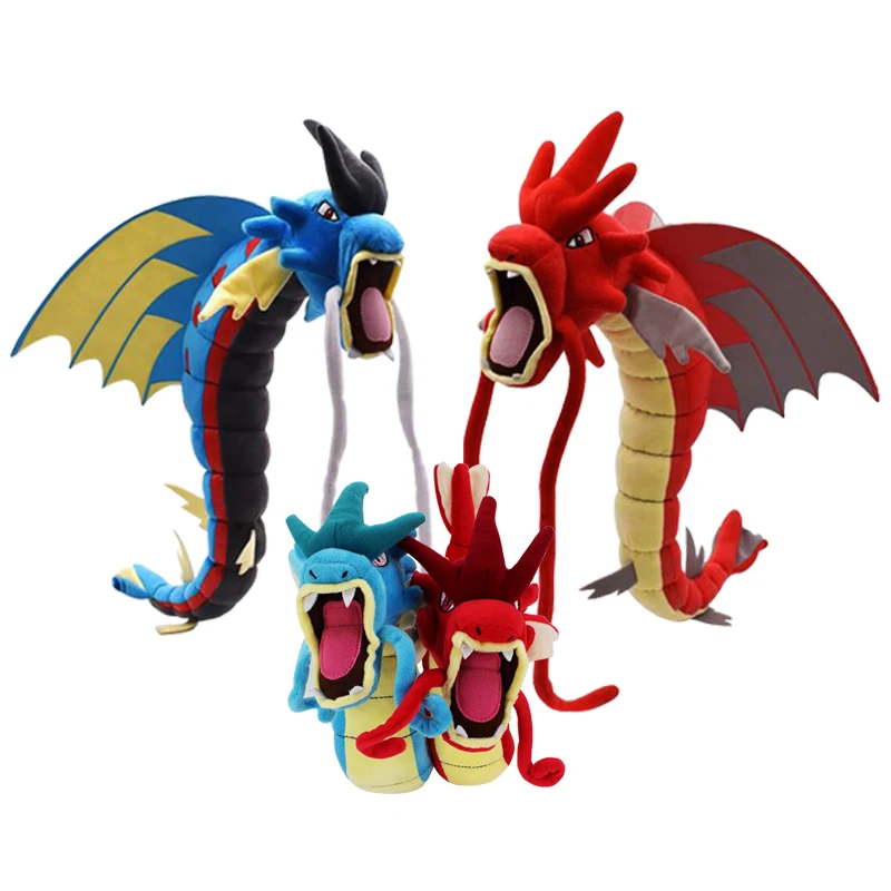 Игрушка плюшевая аниме Mega Gyarados мягкая кукла с драконом красного и синего цвета
