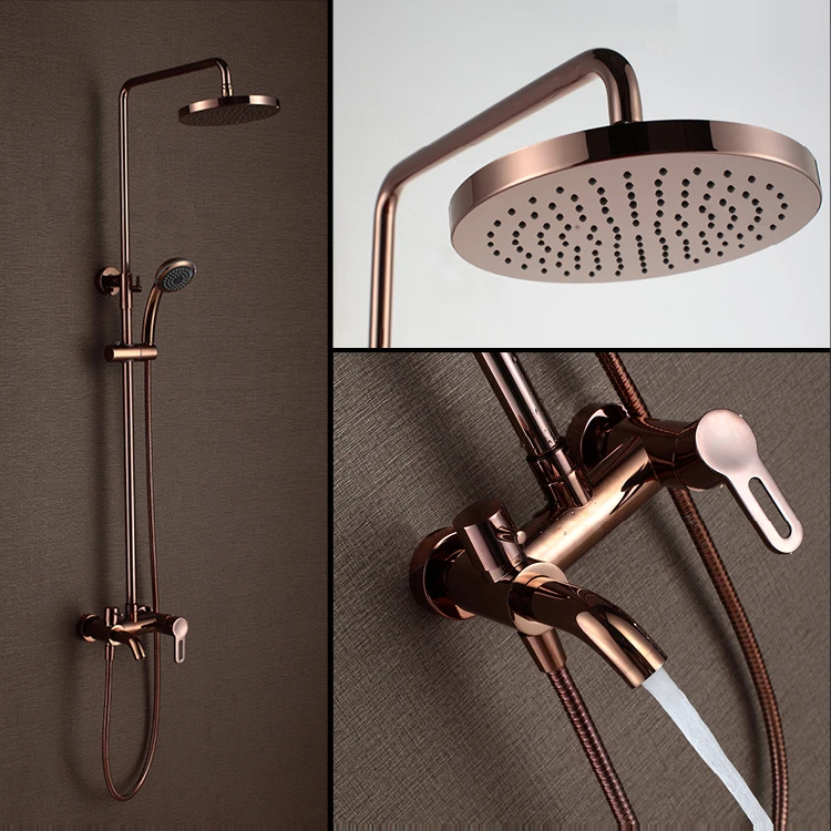 

Classic Luxury PVD Rose Gold Plate Shower Set Antique Lifting Wall Mounted 8" Rainfall Shower Mixer Tap Faucet 3-functions Mixer