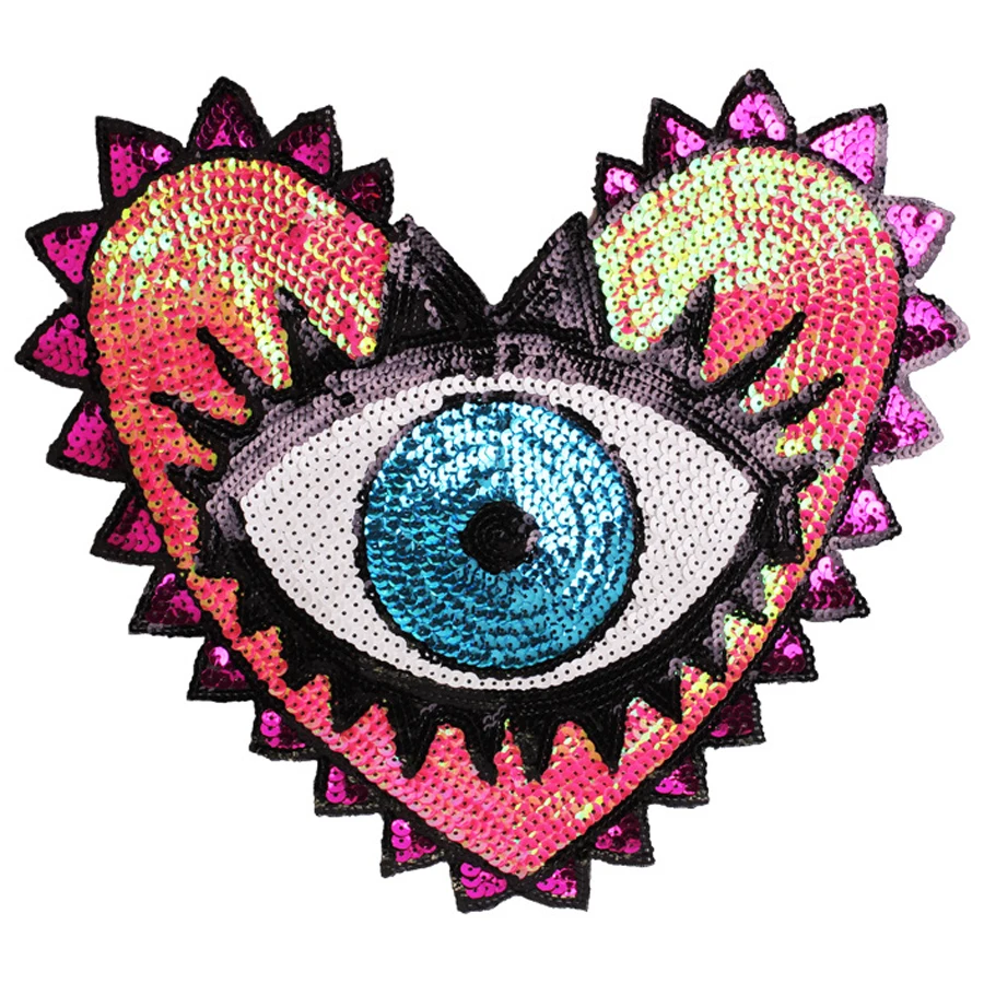 

1Pcs Sequin patch Fashion Coat Patch Heart-shaped Eye Sequins Embroidery Clothing Accessories Applique Embroidery Flower Patches