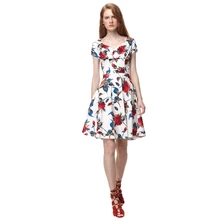 Women Dress Summer Sleeveless Cut Out V Neck Vintage Floral Print 1950s 60s Big Swing Party