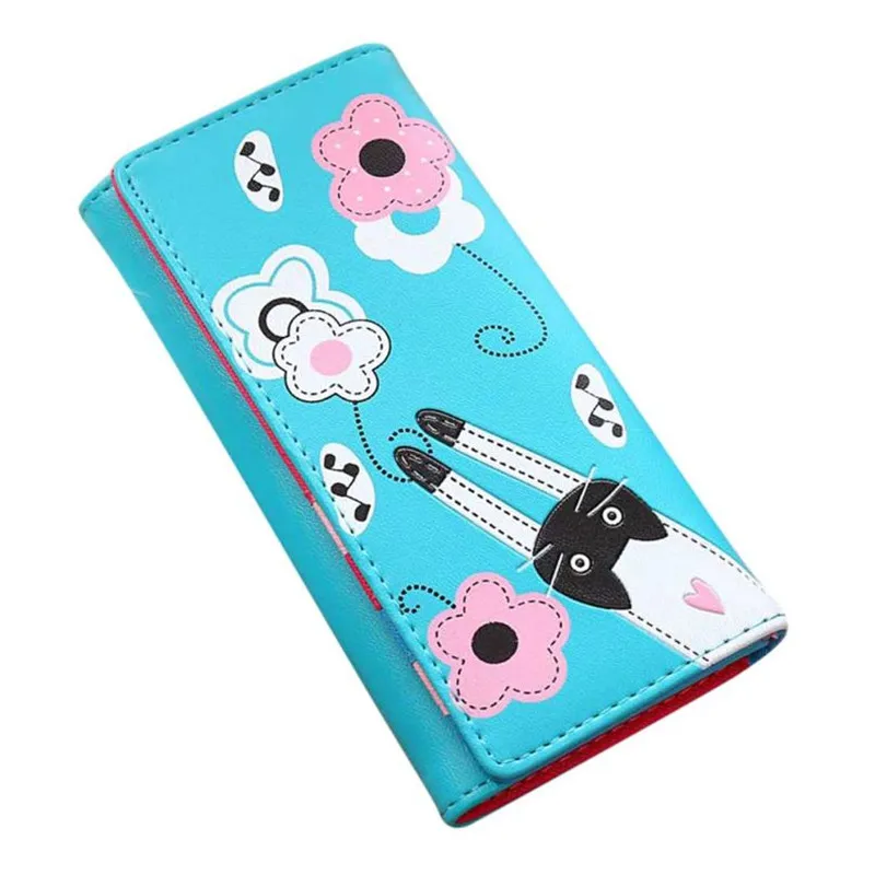 

Long Wallet Women Cat Flowers Pattern Hasp Coin Purse Card Holders Hand bag portefeuille femme wallet women luxury brand 2.8#
