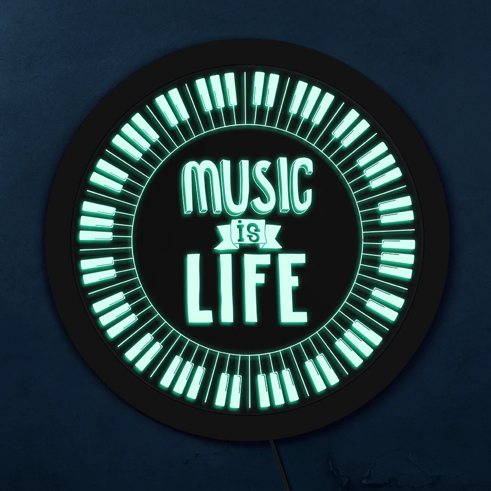 Клавиатура для пианино Music Is Life круглая светодиодная неоновая вывеска клавиатура