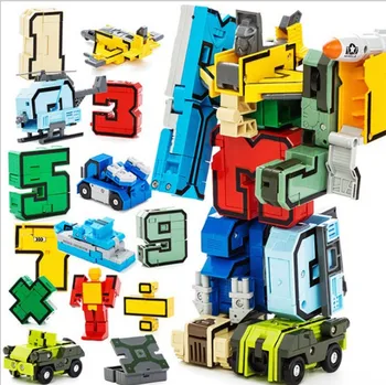 

15pcs Number Robot Transformation Alphabet Dinosaur Robot Animal Educational Action Figures Building Block Model Kids Toys gift