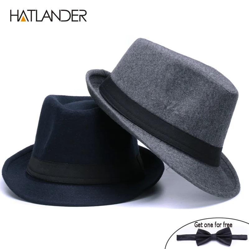 HATLANDER Классические однотонные Мужские фетровые шляпы для папы, для джентльмена, шерстяная джазовая церковная Кепка, женская мужская фетровая зимняя фетровая Кепка billycock