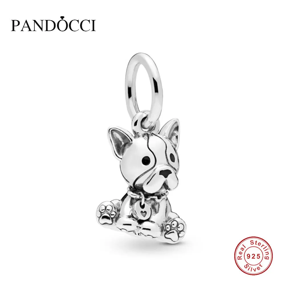 

PANDOCCI Silver 925 Jewelry Bulldog Puppy Dangle Charm Mother's Day Beads Fits Original Bracelets Sterling Silver Making