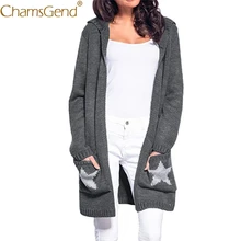 Повседневный женский серый кардиган, пальто, длинный рукав, с капюшоном, свитер, женский, с рисунком звезды, с карманами, джемпер, свитера, 80920