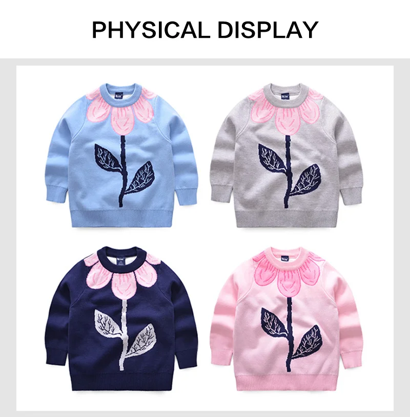 Flower Girls Sweater Cotton Crew-Neck Pullover Sweater Kids Autumn Coat Pattern Sweater For Toddler Girls 2-6T Girls Clothing (2)