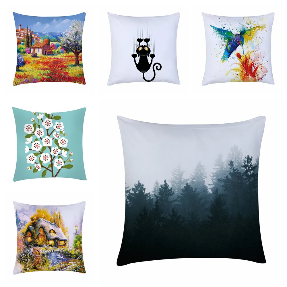 

ISHOWTIENDA Print Pillow Case Polyester Sofa Car Cushion Cover Home Decor For Sofa Reversible Pillowcase