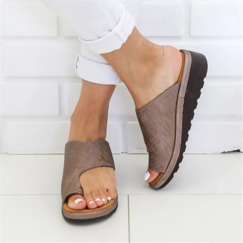 HEFLASHOR/Женская обувь; босоножки с большим носком; женская повседневная мягкая удобная обувь на плоской платформе; ортопедические туфли-корректоры