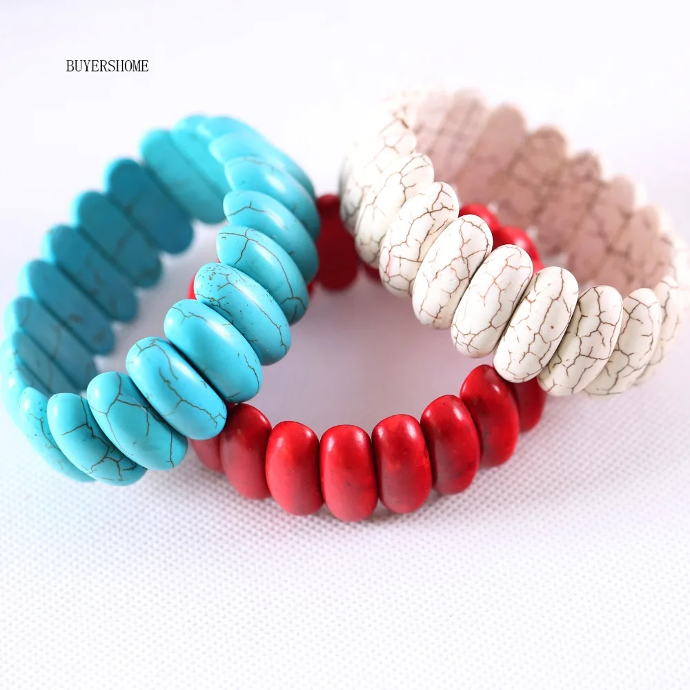 Free Shipping Women Jewelry Handmade Stretch Natural Stone Red Green White Howlite Beads Bracelet 8&quot 1Pcs H607-609 | Украшения и
