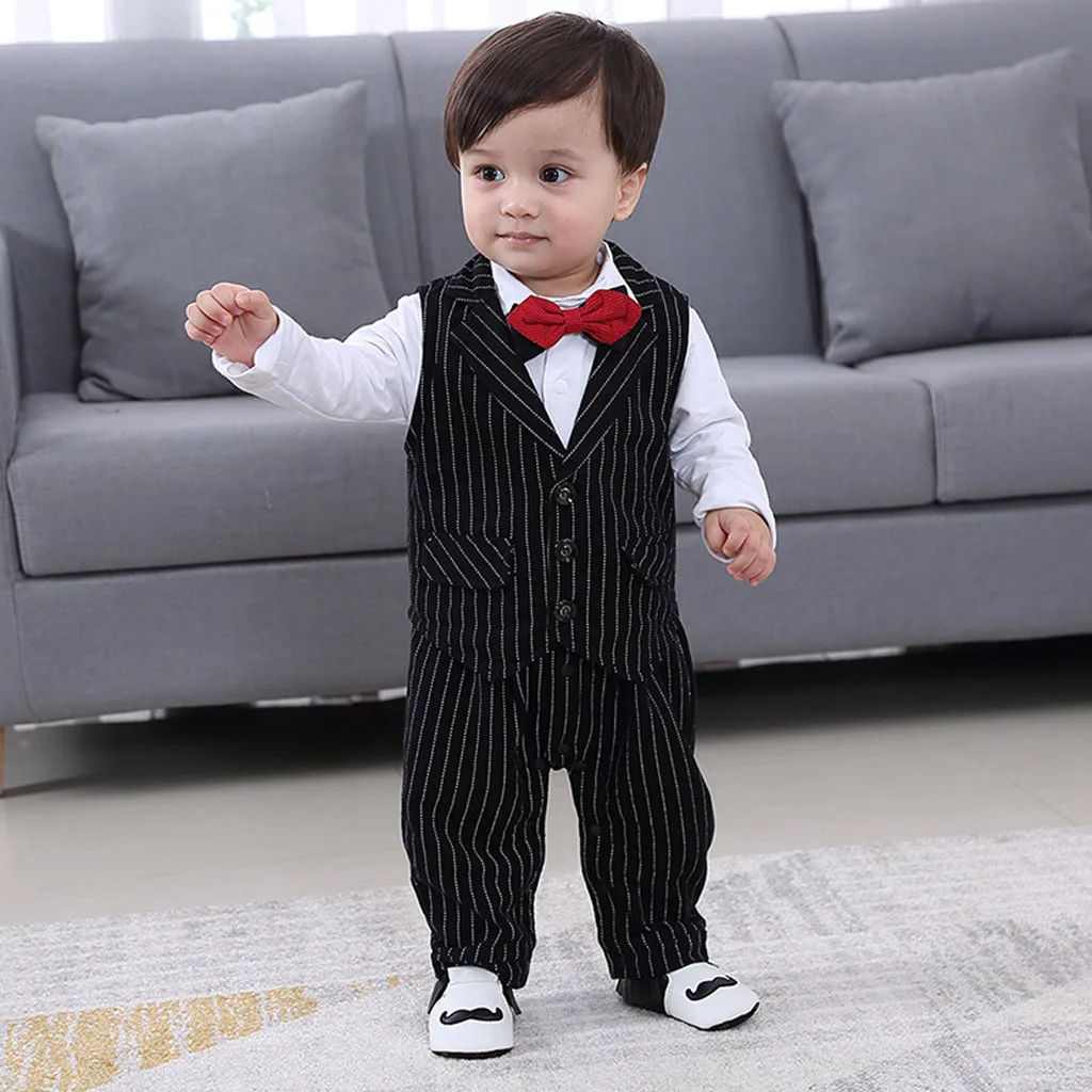 MUQGEW костюм для маленьких мальчиков одежда для малышей галстук-бабочка футболка без рукавов и полосатые штаны, костюм на свадьбу, Детские комплекты одежды на recem nascido# y2