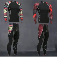 Мужской костюм для бега, комплект нижнего белья, мужские компрессионные колготы, тренировочная рубашка для фитнеса, спортивные Леггинсы, 2 предмета, спортивный костюм для мужчин