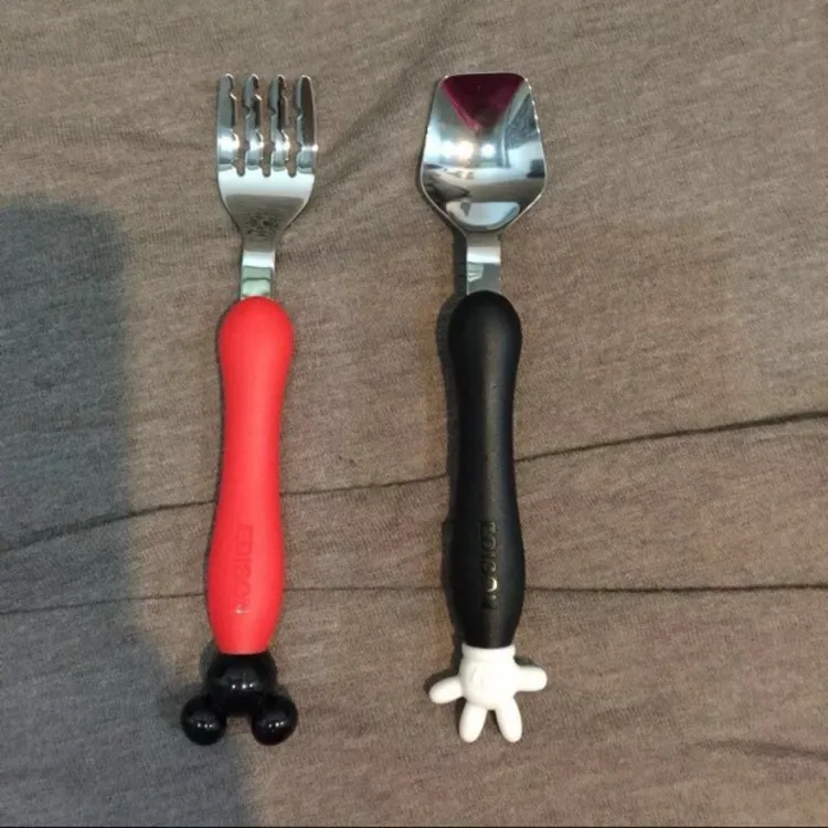 

Top Quality 2sets/lot Utensils Original ranch Fork and Spoon Baby Dinnerware Set For Children Kids Solid Feeding