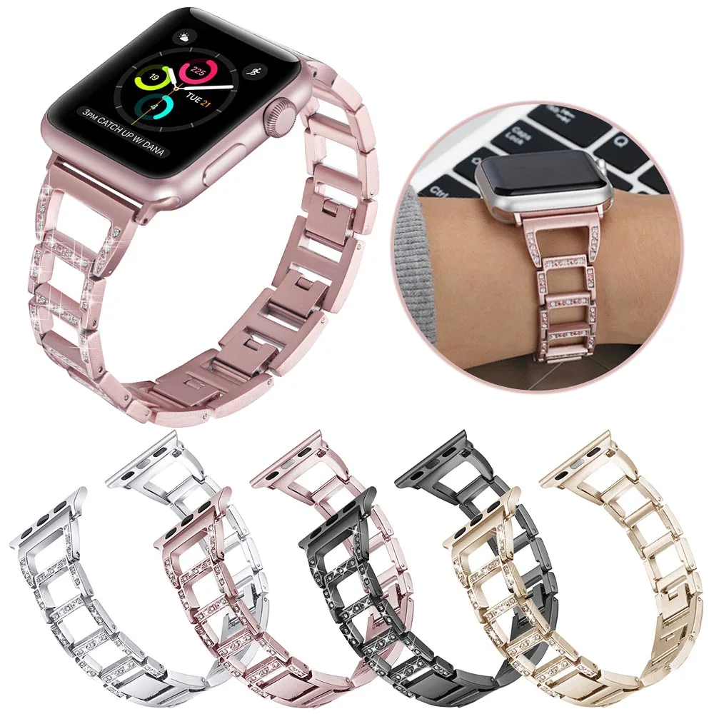 Wonen девушки браслет для Apple Watch SE Band 40 мм 44 38 42 Роскошный Бриллиантовый ремешок