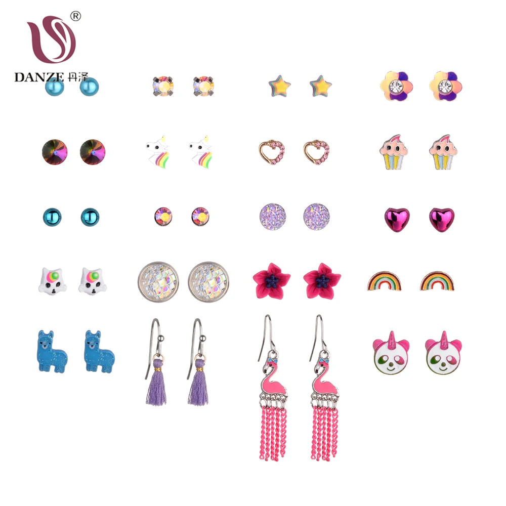 

DANZE Unicorn Heart Love 20/30 Pairs/Set Cute Earrings Sets for Girls Women Pearls Flowers Rainbow Piercing Earring Stud Jewelry