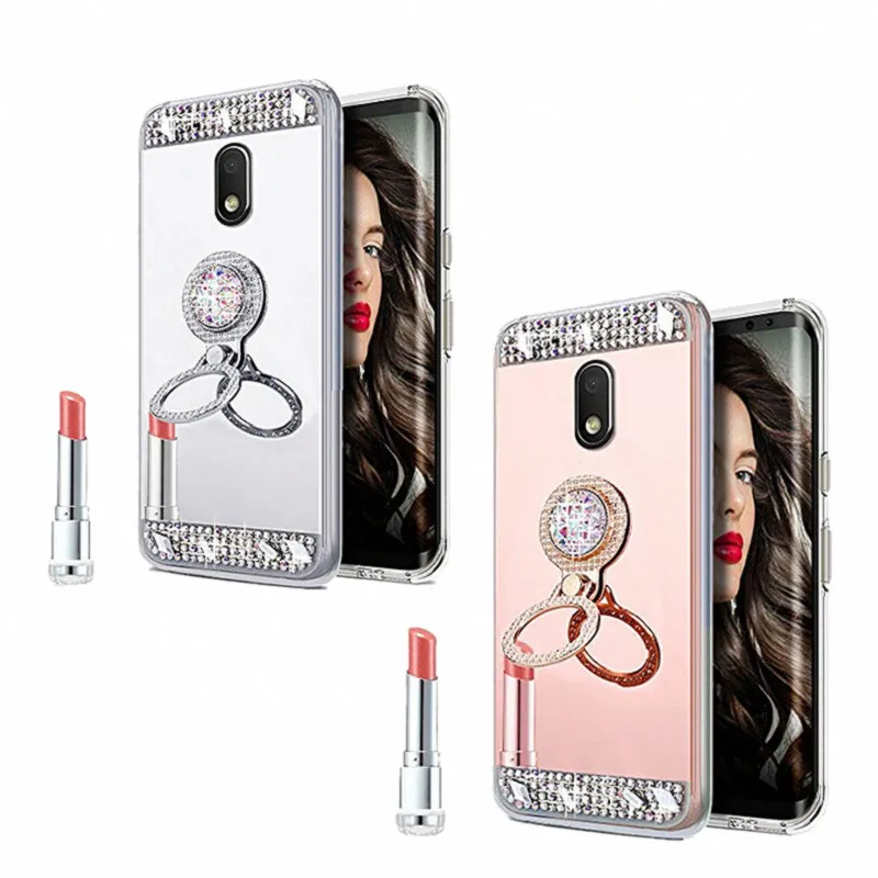 

Moto G6 Play Luxury Glitter Ring Holder Mirror Bling Phone Case for Motorola moto G5 G6 Plus G4 Play Cover