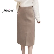 Новые женские зимние юбки, Женская шерстяная юбка, высокая талия, посылка, юбка в бедрах, шерстяная ткань, женская модная юбка средней длины X55