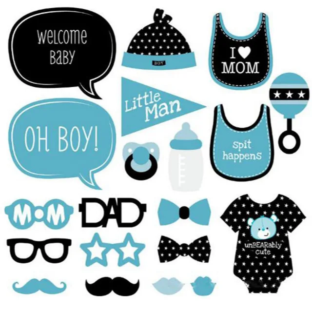 

20pcs/set Baby Shower Favors Photo Booth Props OH Blue Its a Boy Girl Fun PhtotoBooth 1st Birthday Party Babyshower Blue Pink