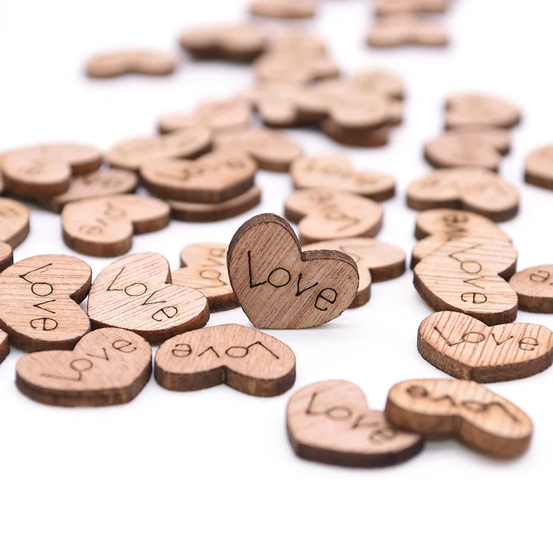 

100pcs/lot Heart-shaped Wood Chip DIY Crafts Lettering Love Wood Block Scraping Supplies Handmade Graffiti Button Wedding Deco