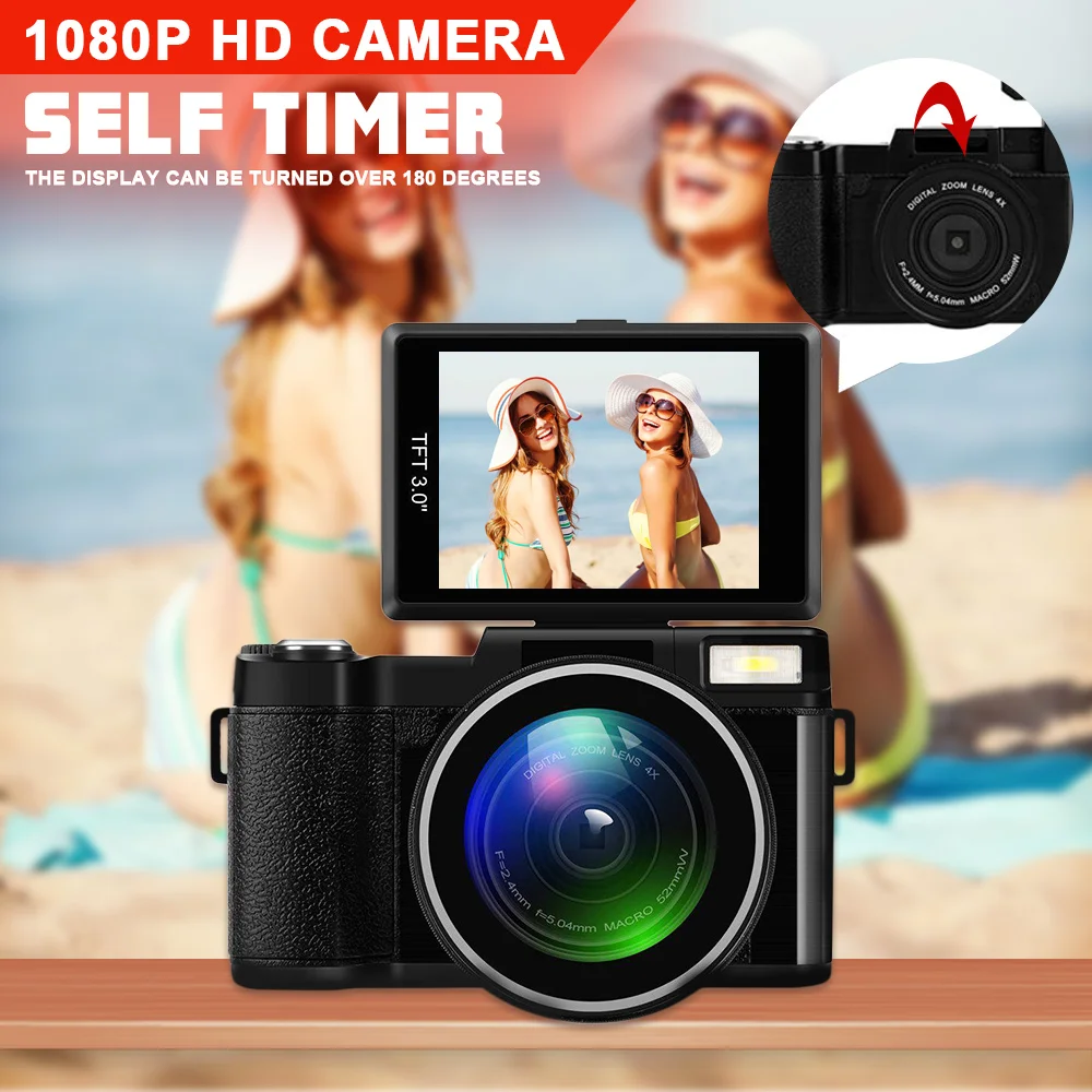 24MP HD Half-DSLR Professional Digital Camera 4x Zoom w/ Macro Wide Angle Lens 1080P Digital Video Camcorder DVR Recorder+Gift