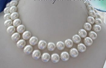 

FREE SHIPPING>>> HOT1752 34" 15MM WHITE EGG SOUTH SEA SHELL PEARL NECKLACE