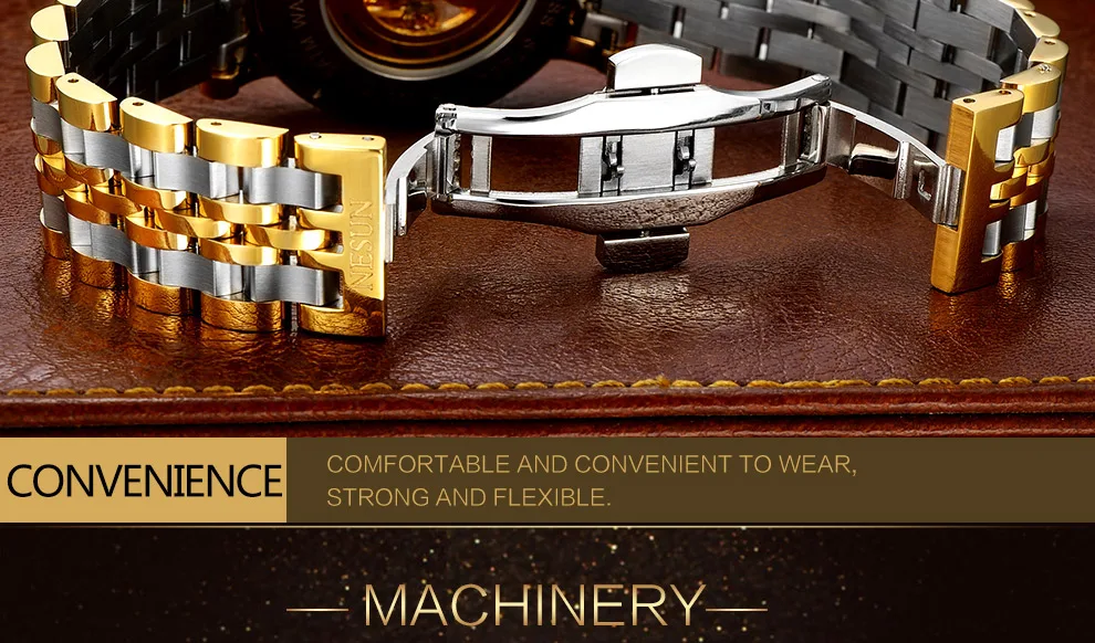 NESUN Новый Для мужчин Бизнес self-ветер Hollow автоматический Механические часы Роскошные Водонепроницаемый часы мужской часы Relogio Masculino