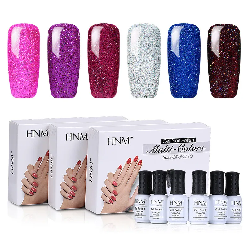 HNM 6 шт./лот Супер Bling 8 мл УФ-гель для ногтей Vernis Полупостоянный Гель-лак светодиодный гель для ногтей набор Bling Гибридный набор чернил Гель-лак