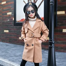 New 2017 Autumn Winter Large Kids Wool Blends Coat For Children Girls Long Wool Coat Kids Jackets Casual Baby Girls Clothing
