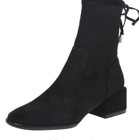 

Shoes Short Boot Suede Solid Color Round Toe Zipper Spring Autumn Shoes.