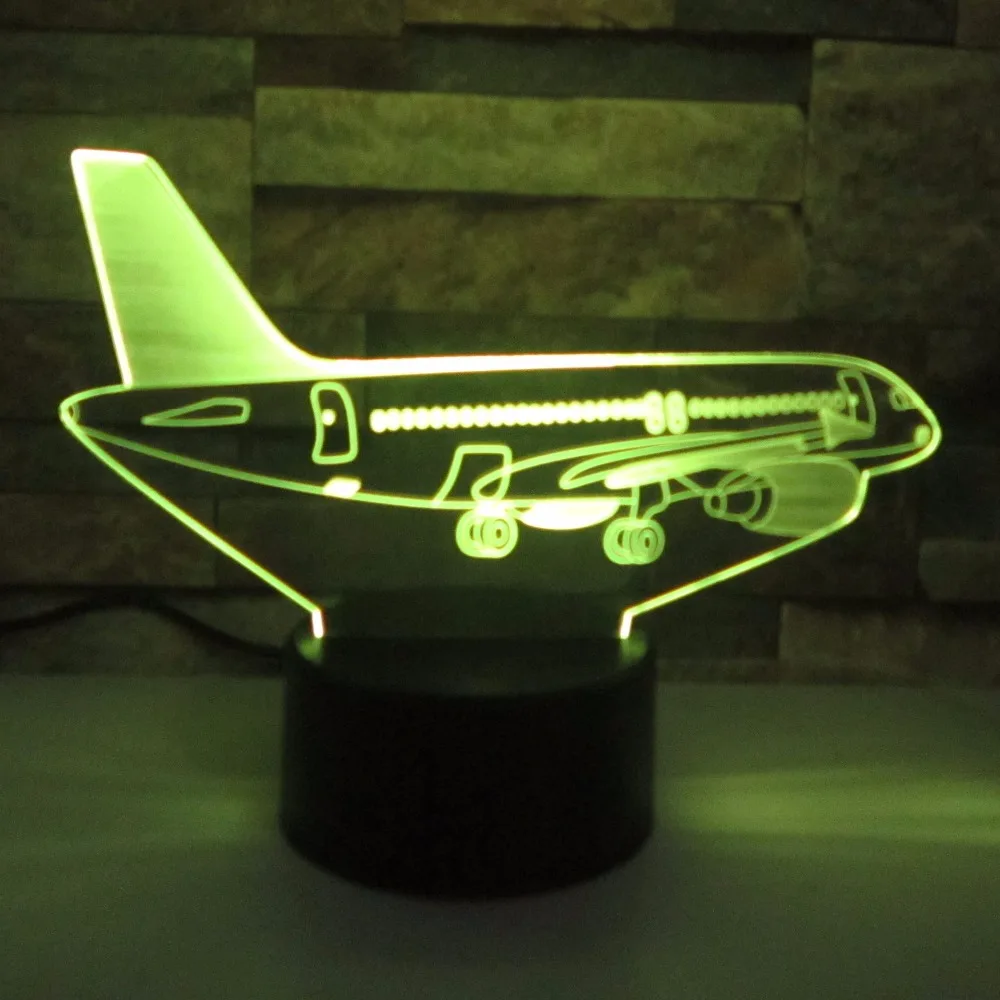 Самолета 3D ночник светодиодный Иллюзия Jet 3 лампы светодиодный 7 цветов Изменение USB удаленного touch девушка Спальня Атмосфера лампы