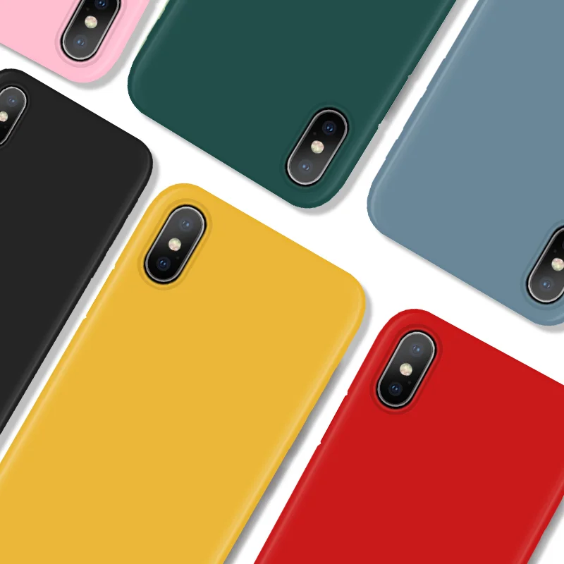 

Colored Matte Anti-fall Couple Silicone Case For iPhone X XR XS Max Simple Solid Color Soft Fundas For iPhone 7 6S 8 Plus Coque