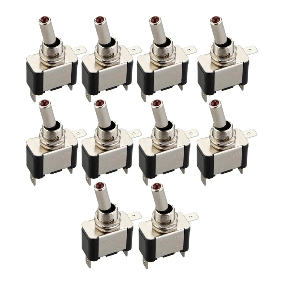 

10 x Reverse Rocker Switch SPST lever With Red LED Auto Car