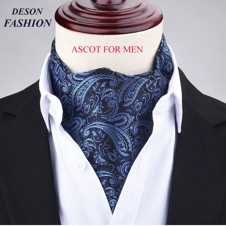 Elfeves Mens Blue Orange Floral 100/% Silk Cravat Ties Jacquard Woven Ascot