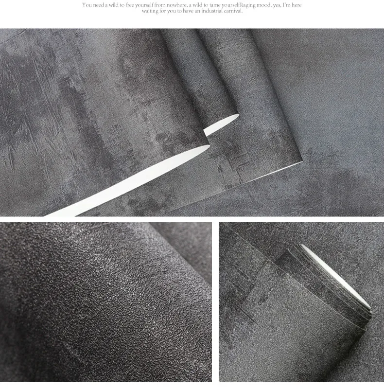 Retro Plain Texture PVC Wall Paper Bedroom Living Room Background Decor Dark Gray Vintage Vinyl Concrete Wall Effect Wallpaper 8